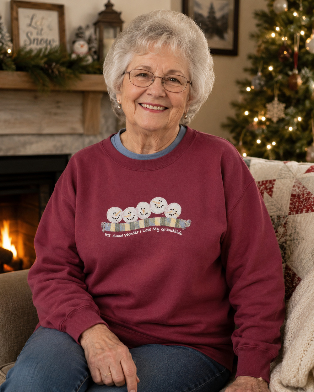 Vintage Christmas Snowman Grandma Sweatshirt Red Cozy Grannycore Cottagecore L